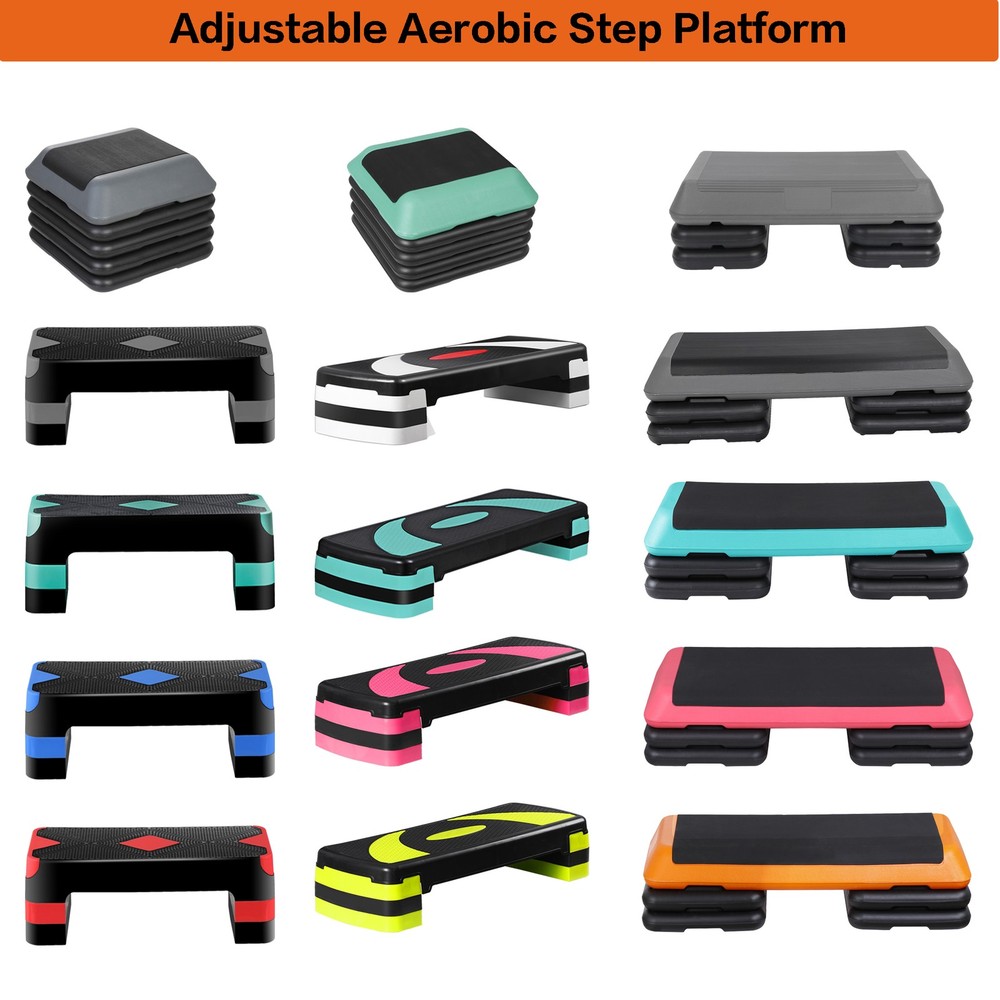 Aerobic Step Platform Adjustable Exercise Workout Stepper w/4 Risers Mutil-Size