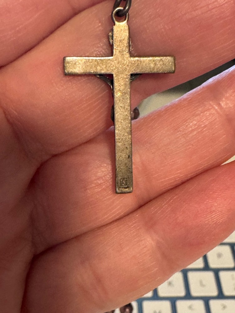 Vintage Glass Amethyst Bead Rosary Sterling Silver Italy