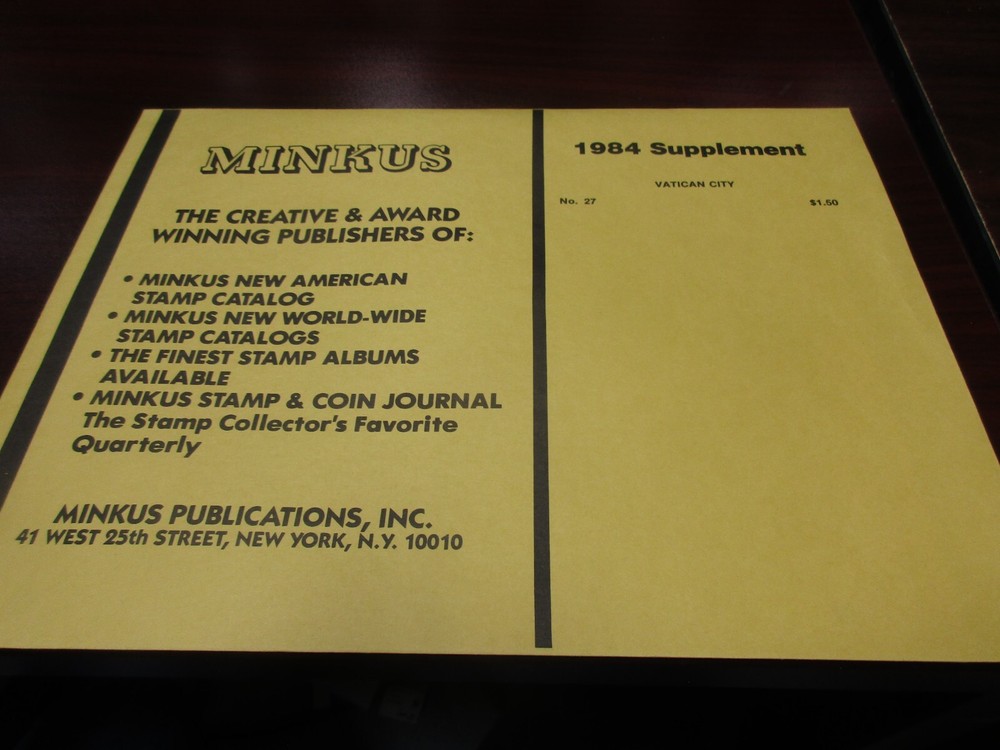 "MINKUS" 1984 SUPPLEMENT VATICAN CITY  W/FREE SHIPPING!!!