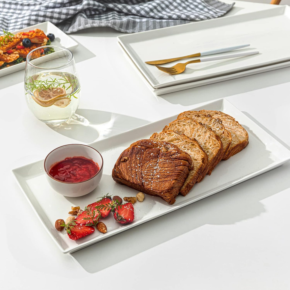 White Serving Platters, Porcelain Serving Trays for Parties, Large Rectangular P