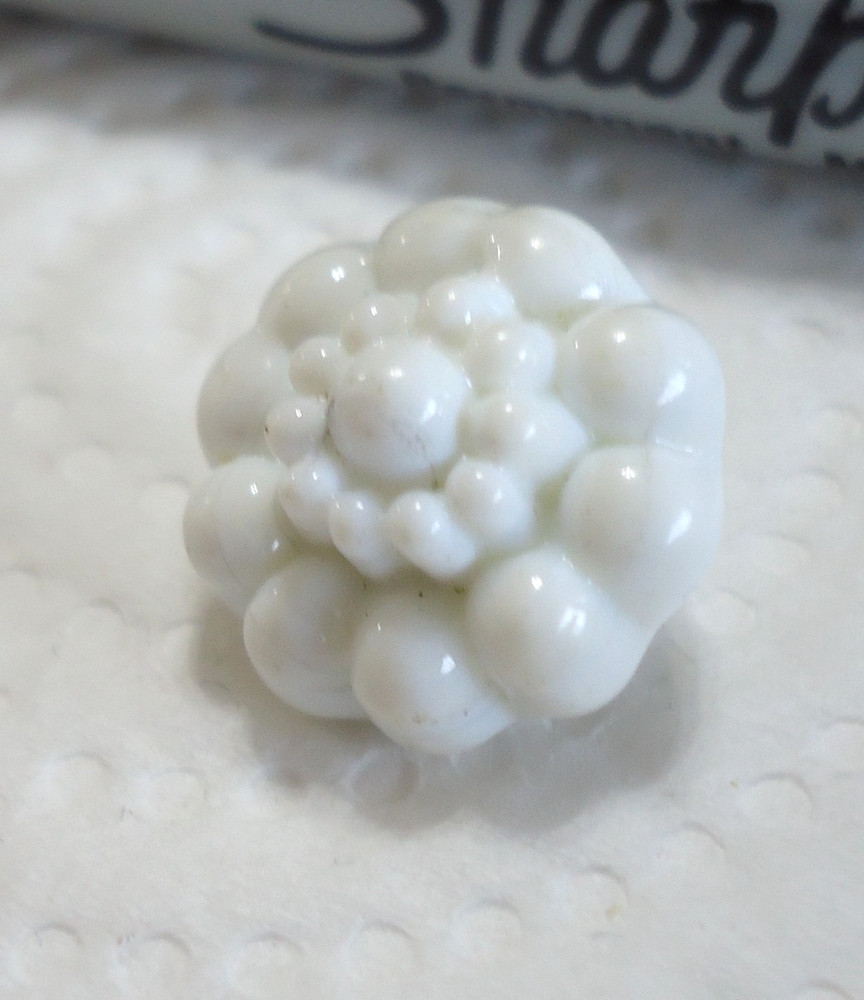 Antique White Jello Mold Charm String Button 5/8" Swirl Back