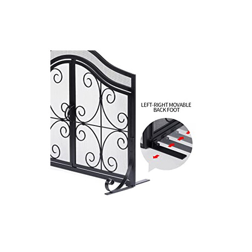 Amagabeli Fireplace Screen w Doors Large Flat Spark Guard with Protective Mesh