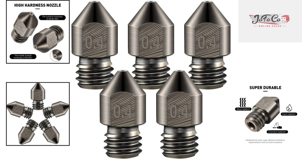 Durable 0.4mm Hardened Steel Nozzle Set - Compatible with Multiple 3D Printers