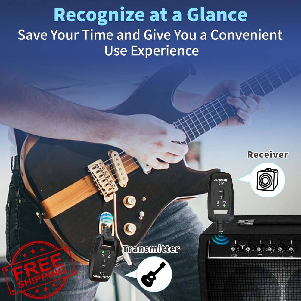 A10 Wireless Guitar System 2.4GHz 100ft Range Plug-Play