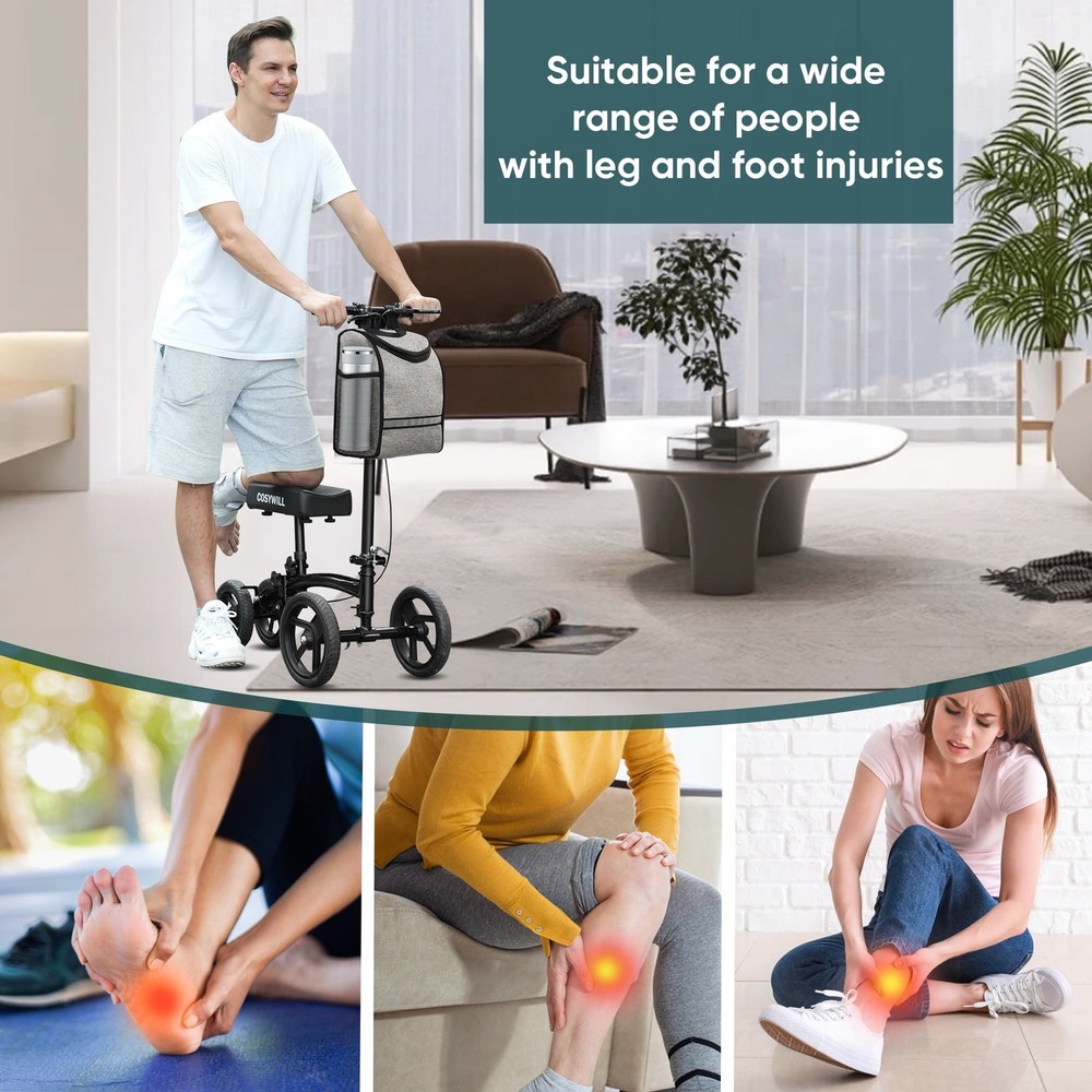Steerable Knee Scooter All Terrain Foldable Walker Crutch Alternative Black