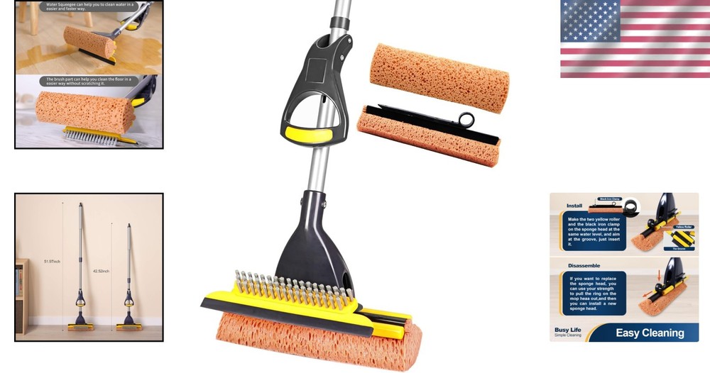 Honeycomb Sponge Mop for Easy Cleaning - Adjustable