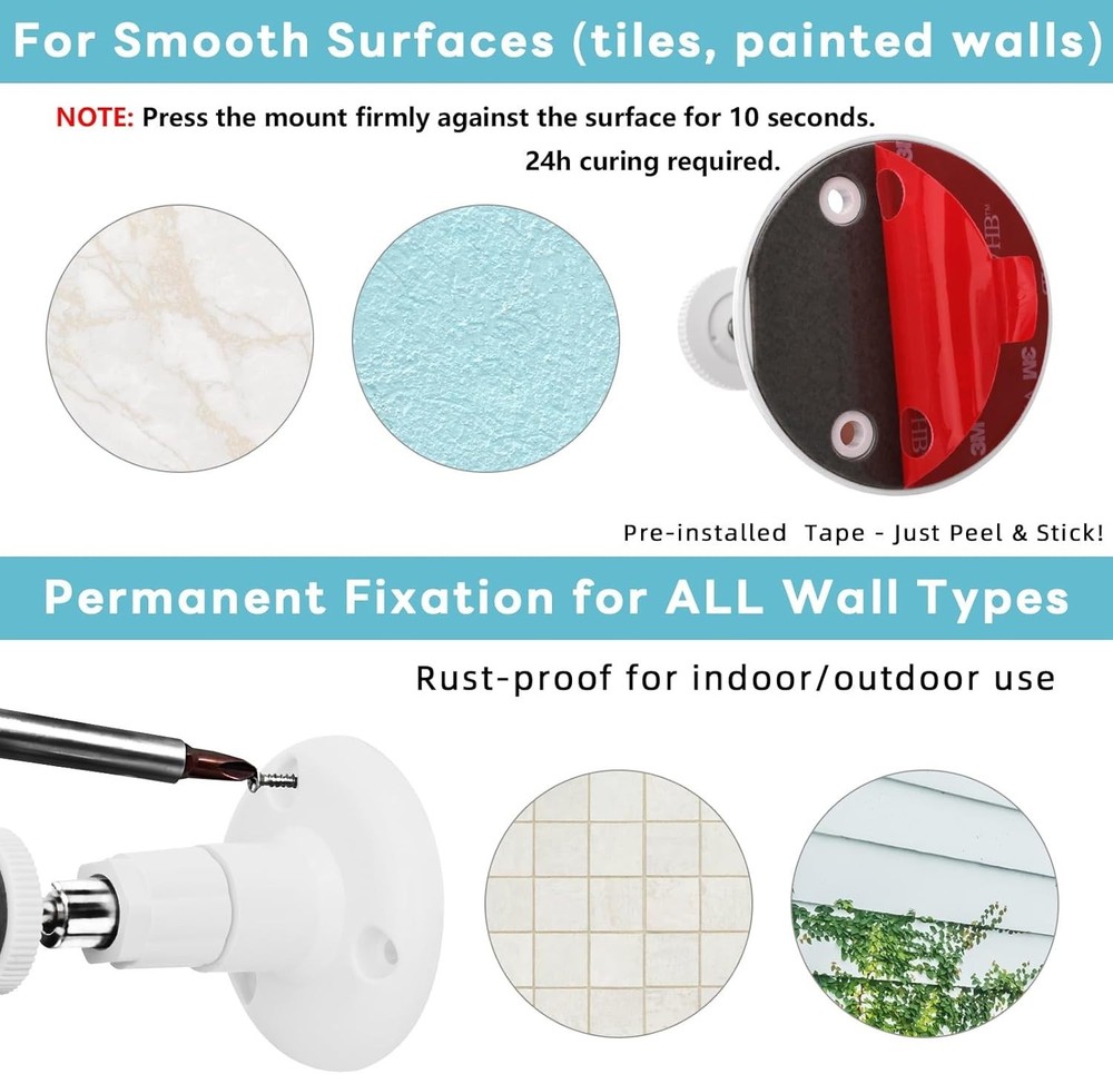 2-Pack Ring Camera Mounts with 360° Adjustability & No-Drill Installation