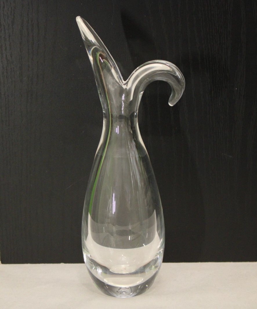 Steuben Signed Clear Art Glass Sheard Rim Pitcher Plant Vase