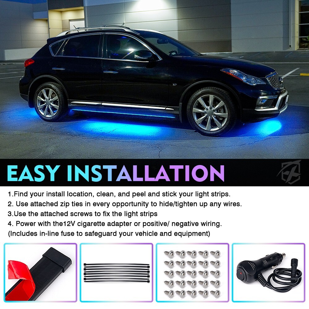 Double Row LED RGB Lights Strip Neon Underglow LED Kit Remote & Bluetooth APP