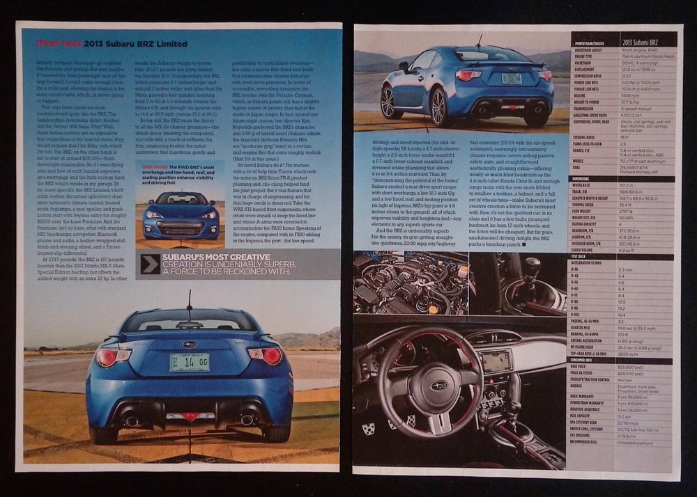 2013 Subaru BRZ Road Test Info Article "Bantam Boxer"