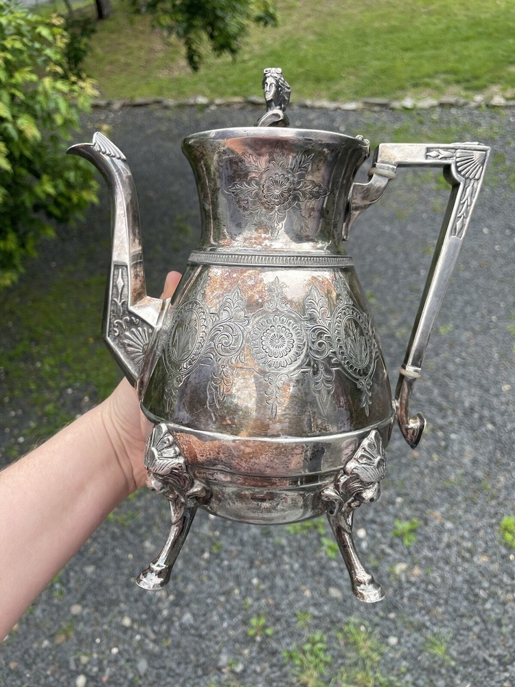 Antique Silverplate Webster Mfg. Co. Teapot Neoclassical Art Deco Figural Bust