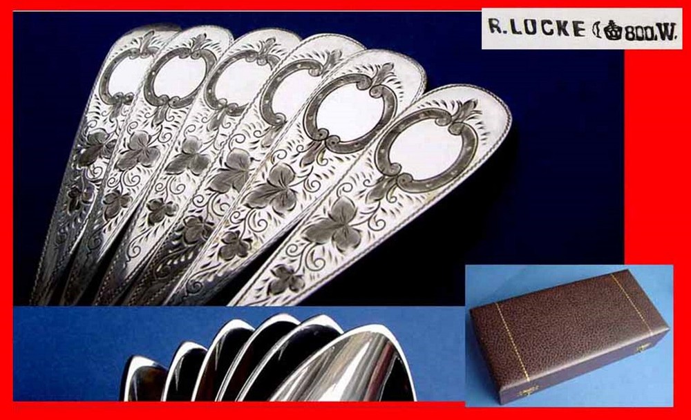 Set, Large Solid 6 Spoons, H. Wurm, 800 Silver, around 1900 B547