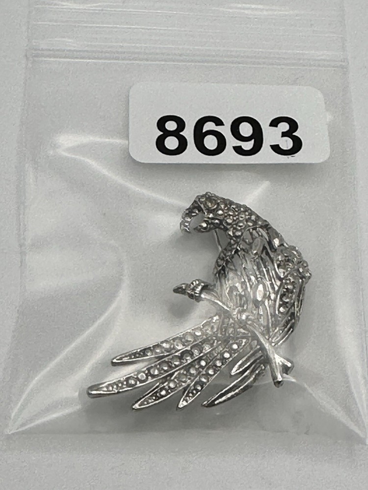 Silver Tone Parrot On Branch Brooch Unmarked