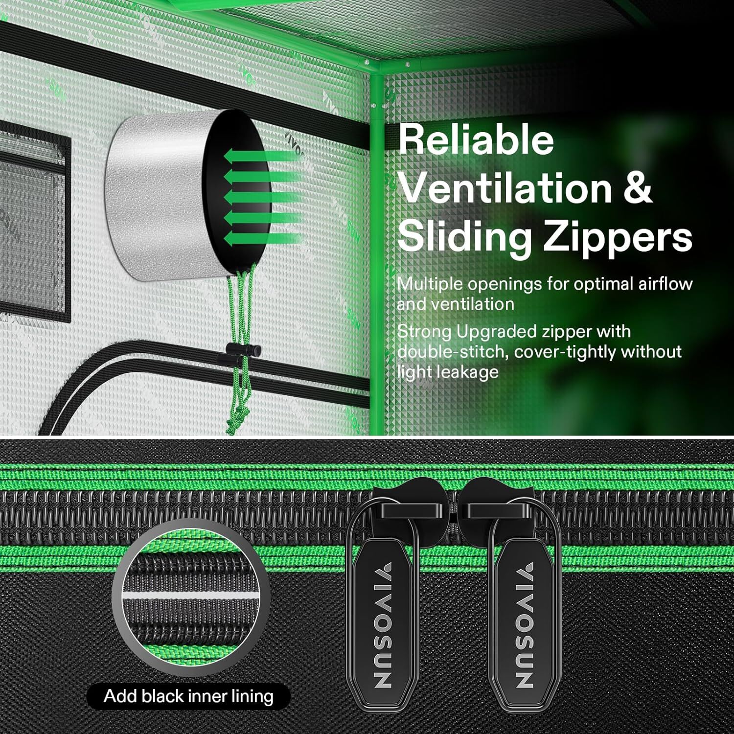 Vivosun 2-in-1 4x3FT Grow Tent 48”x36”x72” 100% Reflect Mylar Room w/ 2 Chambers