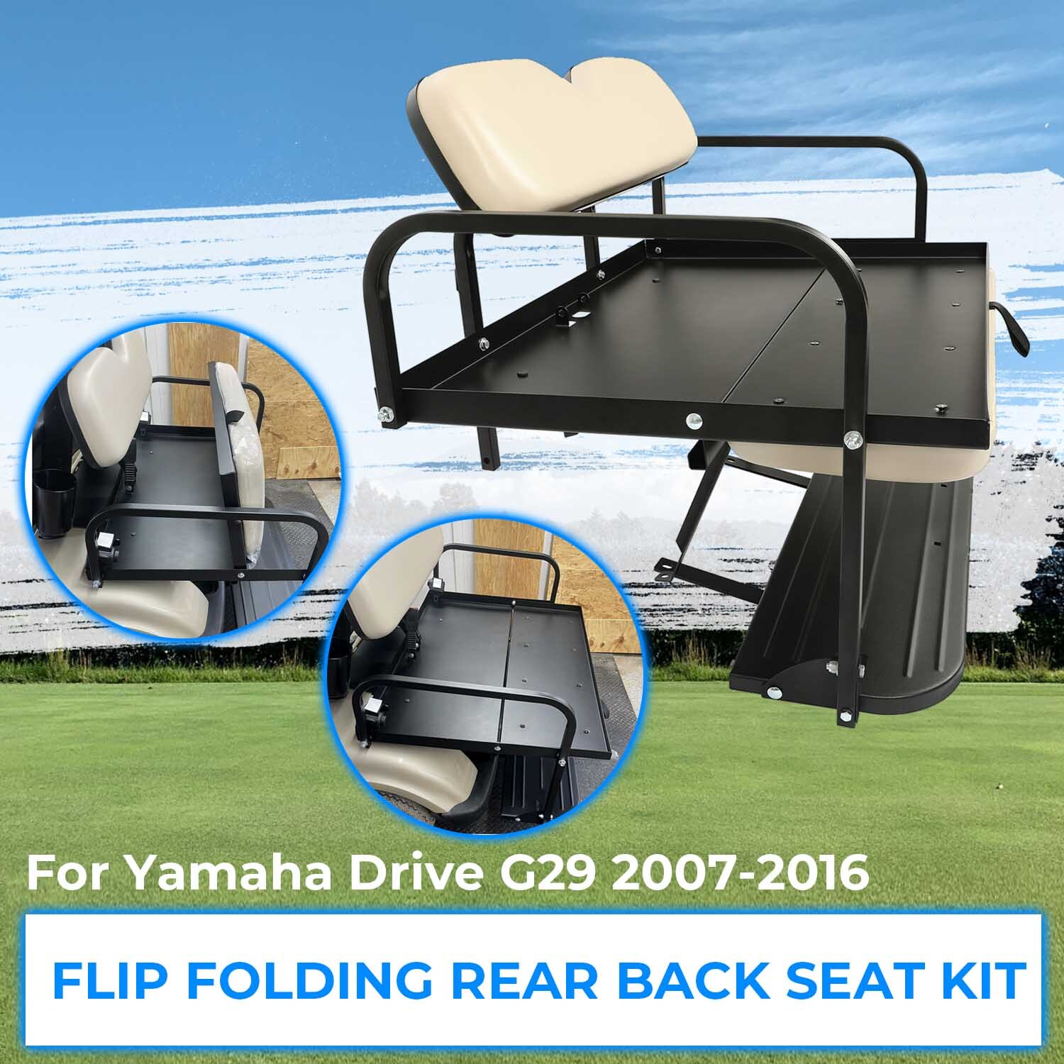For 07-16 Yamaha Drive G29 Golf Cart Flip Folding Rear Back Seat Kit