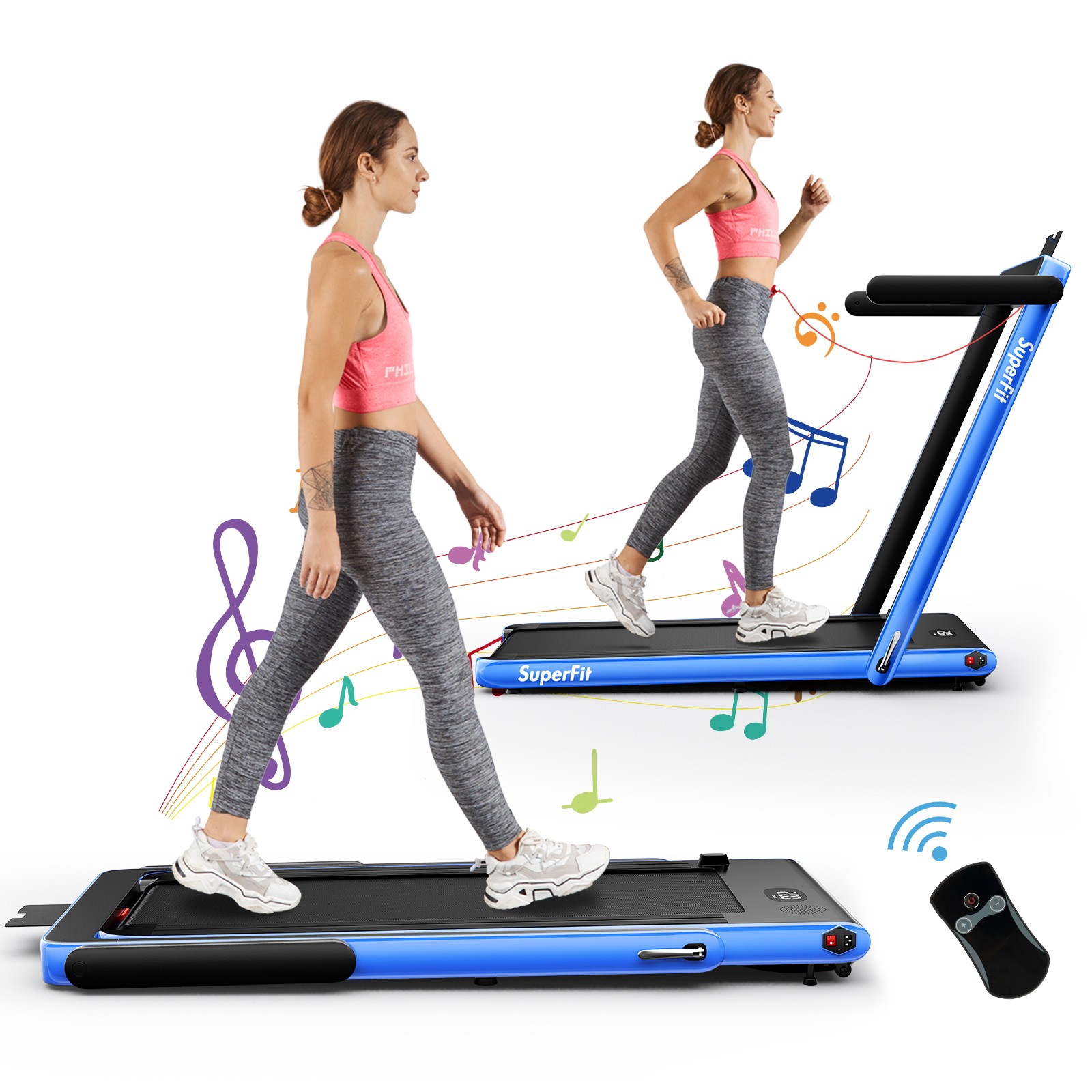 SuperFit 2.25HP 2 in 1 Folding Treadmill W/ APP Control Speaker Remote Control