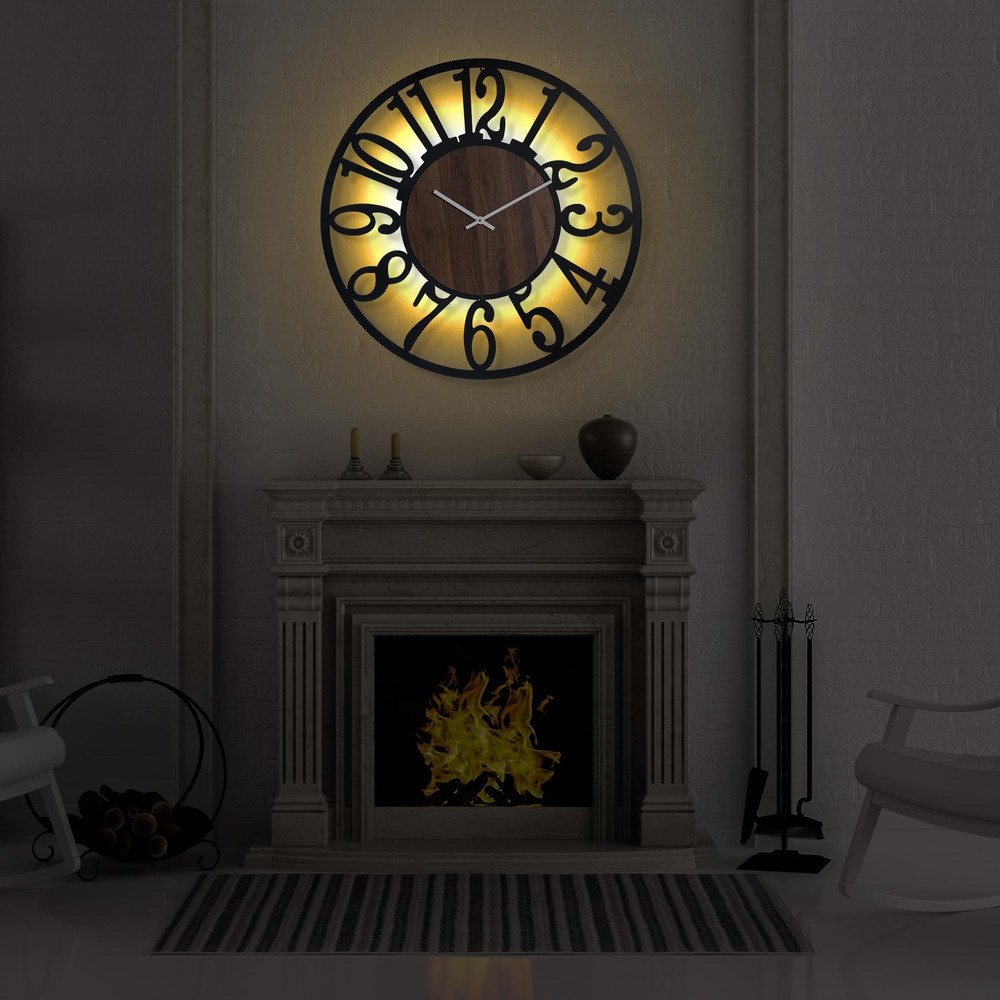 LEIKE Large Wall Clock 32'' Lighted Rustic Wood Clock with Remote Timer, Sile...