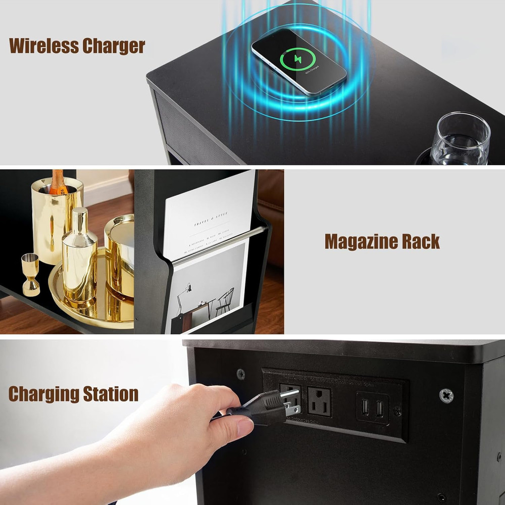 Bluetooth Speaker End Table, Smart End Table with 2 Subwoofer for Deep Bass, Sid