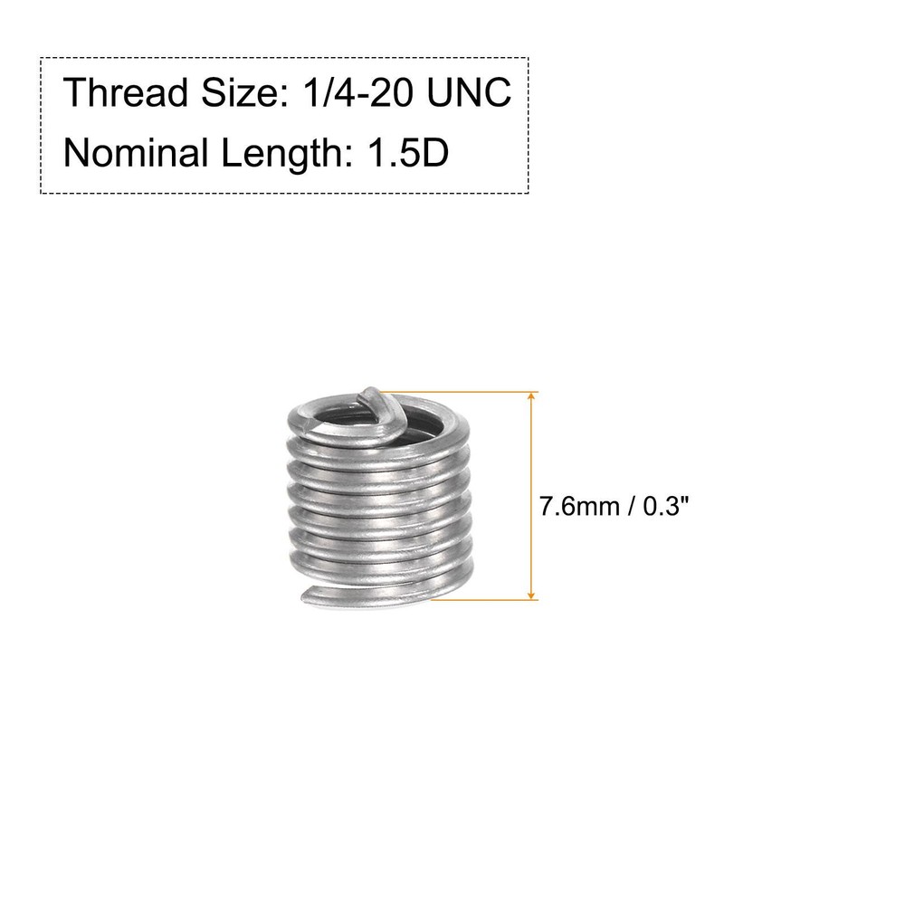 1/4-20 UNC 1.5D 304 Stainless Steel Wire Thread Insert Threaded Sleeve 5pcs