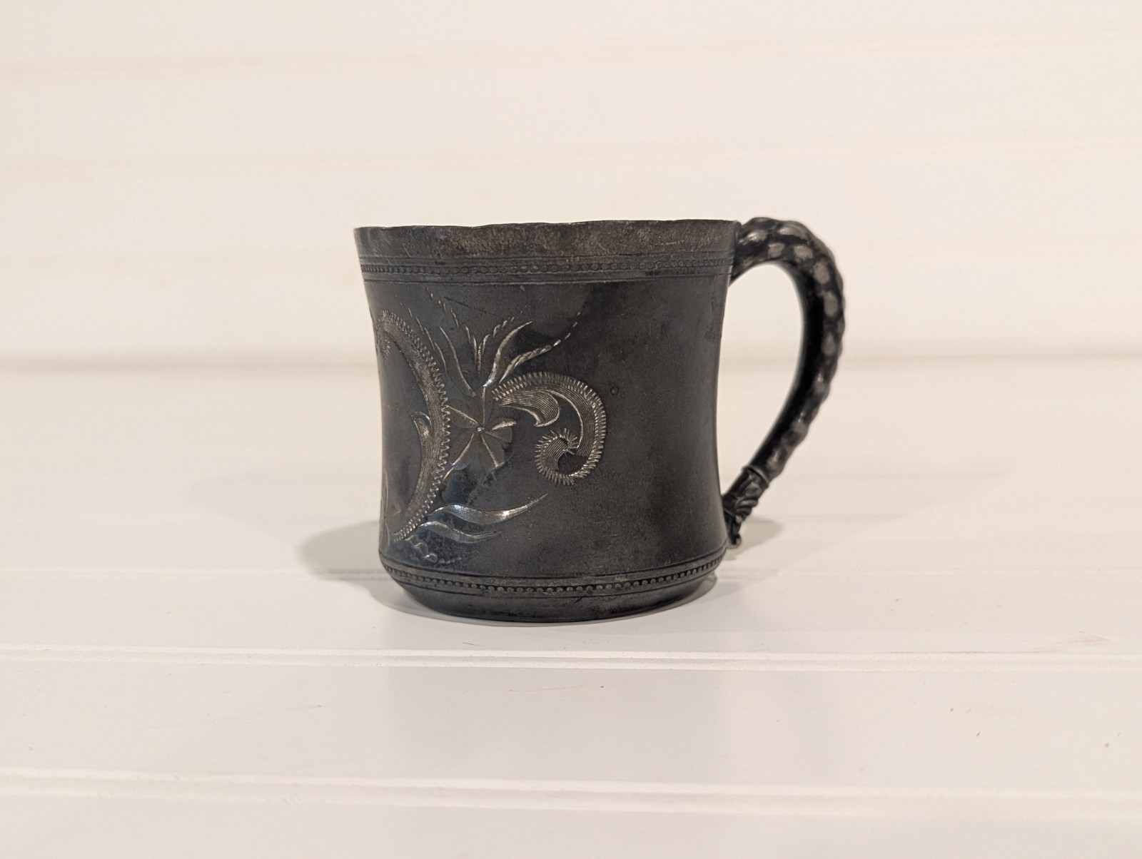 Antique E.G. Webster Silver Plate Baby Cup Tea Mug 1900s W Spiderweb Mark 93