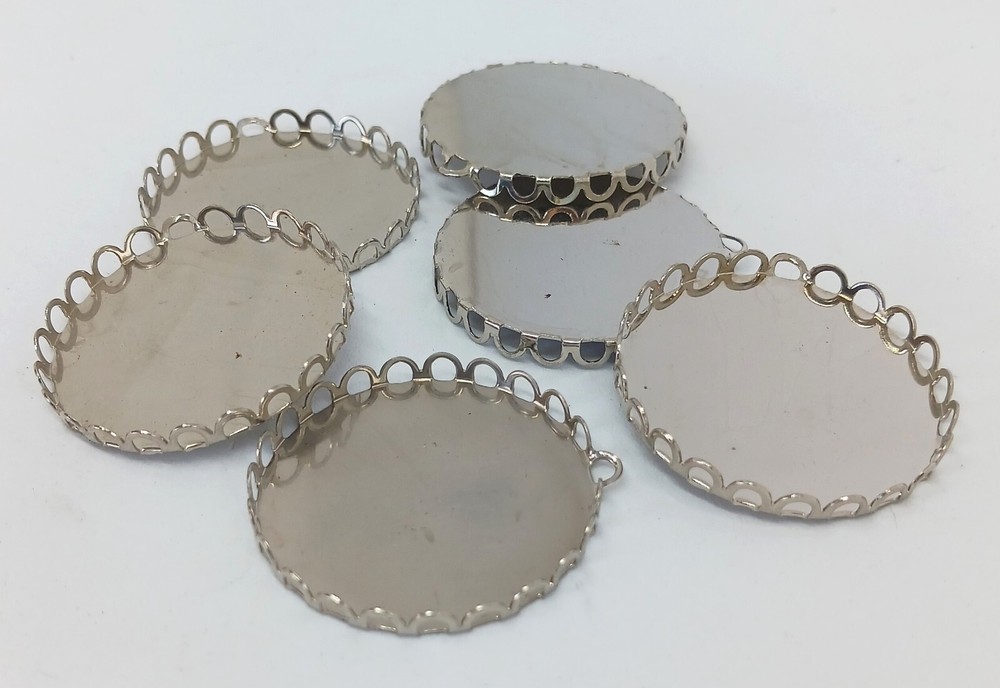 6 Round 34mm Lace Edge for Flatback Silver Tone J1-2D