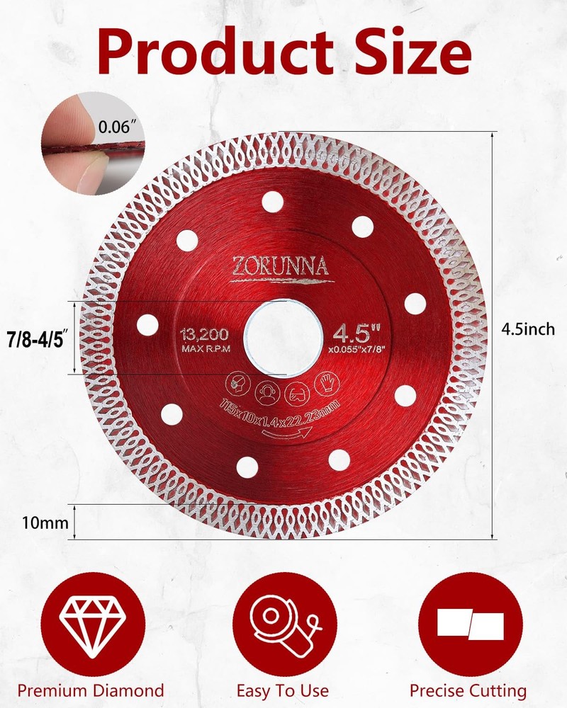 4.5" Diamond Blade for Angle Grinder, Super Thin Tile Saw 4.5", Red
