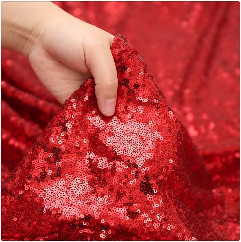 QueenDream Sequin Tablecloth 90"x156" Red Tablecloth Rectangular Party