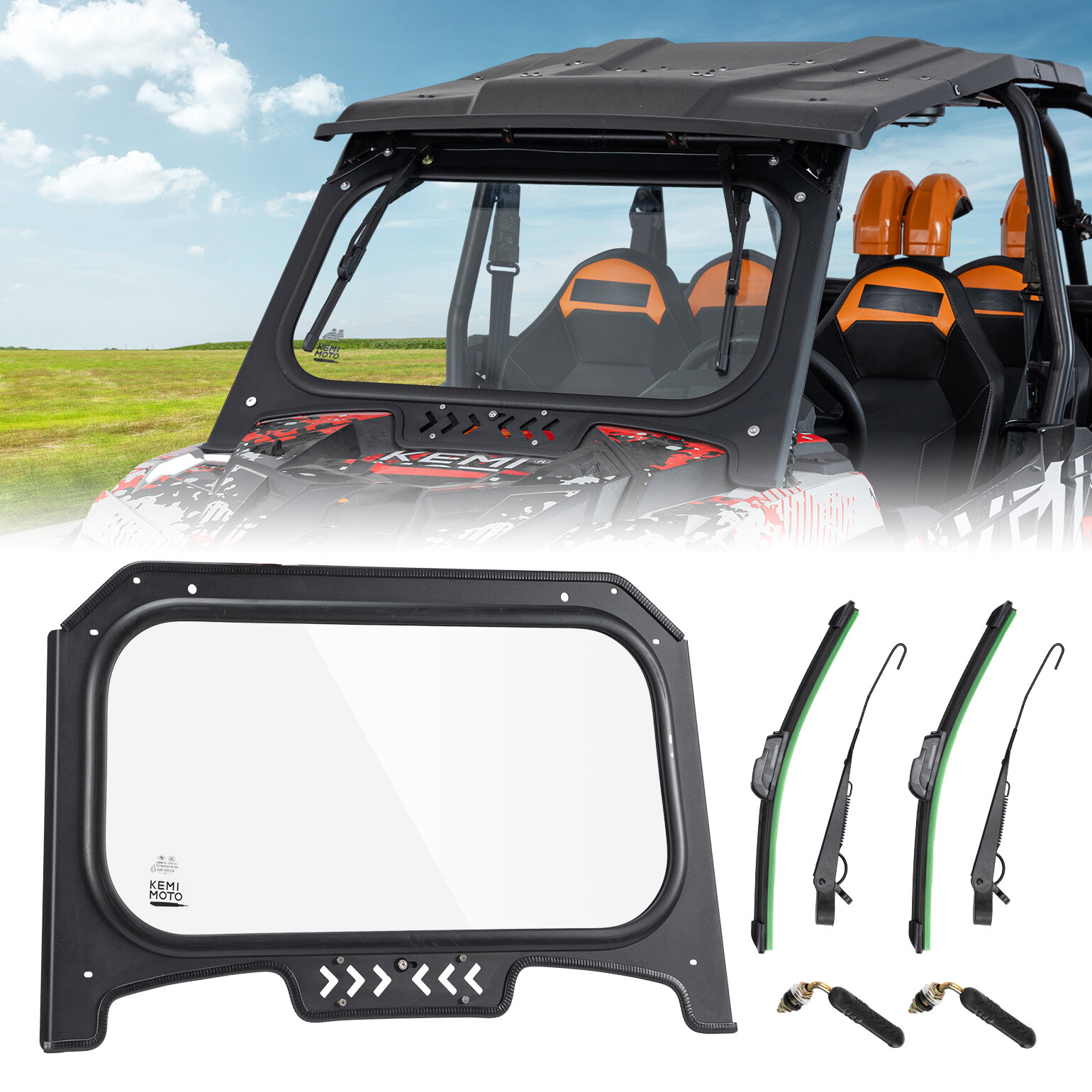 For RZR XP 1000/4 2019-2023 Glass Windshield W/ Sliding Vents+Dual Manual Wipers