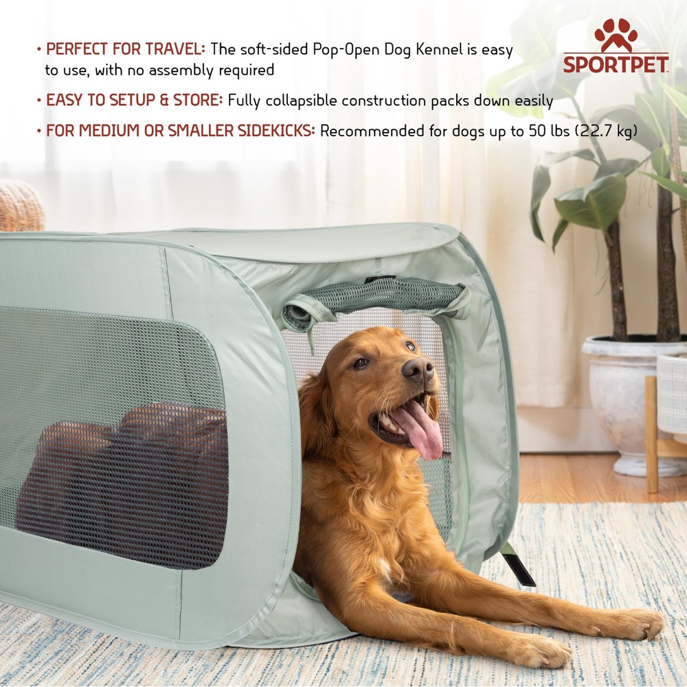 Soft Sided Pop-Open Kennels, Light Green