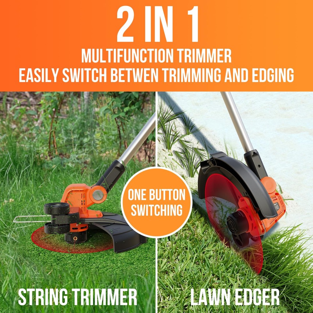 12 Inch 20V Cordless Weed Wacker with Automatic Line Feed, 2 in 1 String Trim...