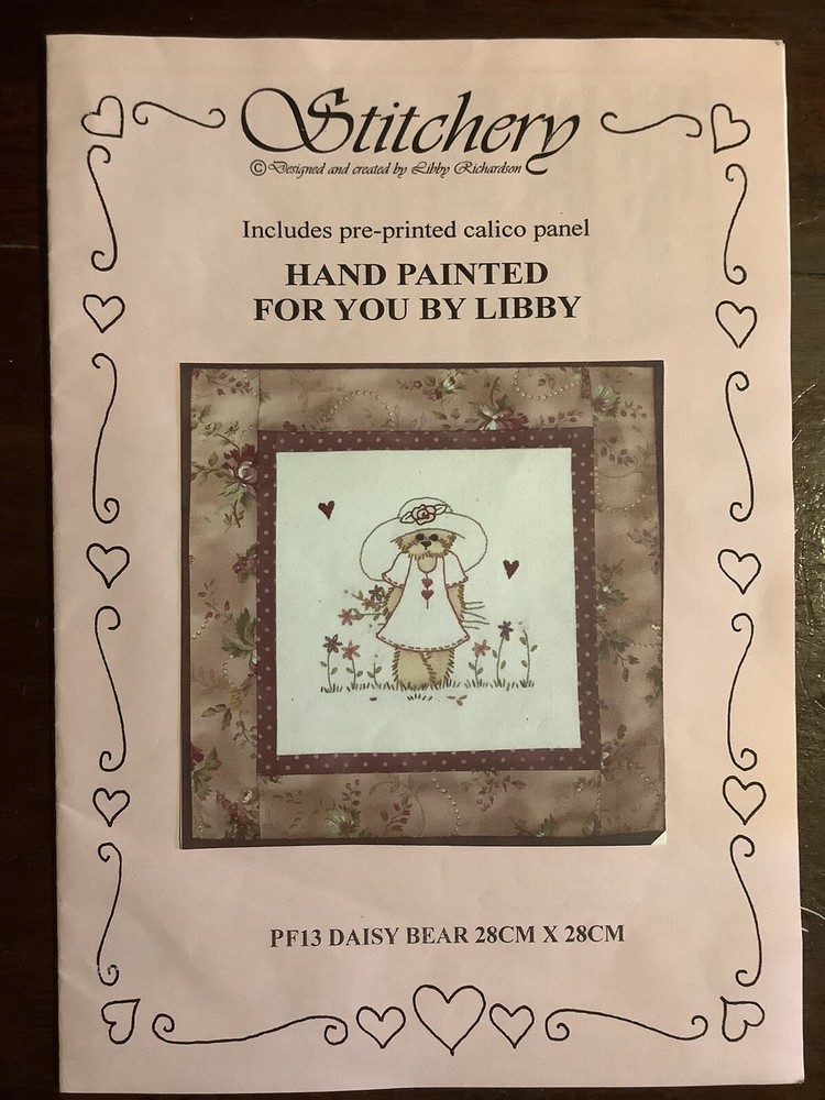 “Daisy Bear” By Stitchery Designs 28cm x 28cm Preprinted Panel & Instructions