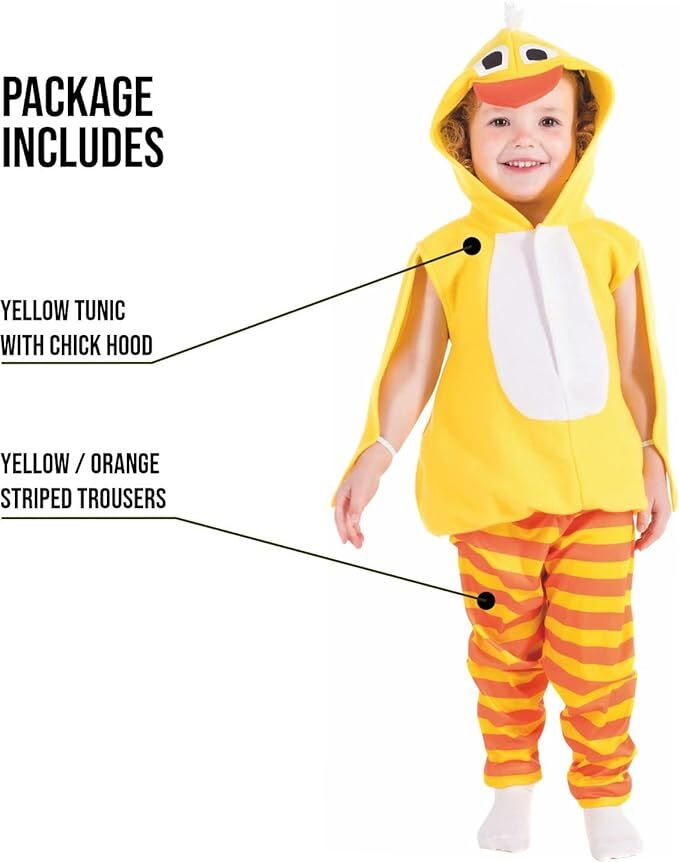 Toddlers Chick Costume 1 - 4 yrs Boys Girls Cute Animal Chicken Halloween