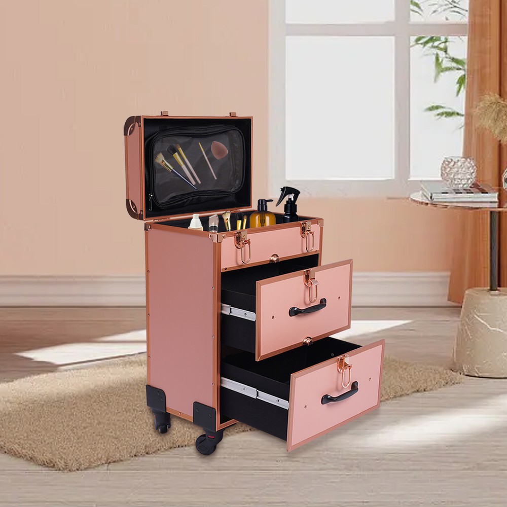 Rolling Makeup Case Train Case for Make-Up Artists Nail Technicians Beauticians