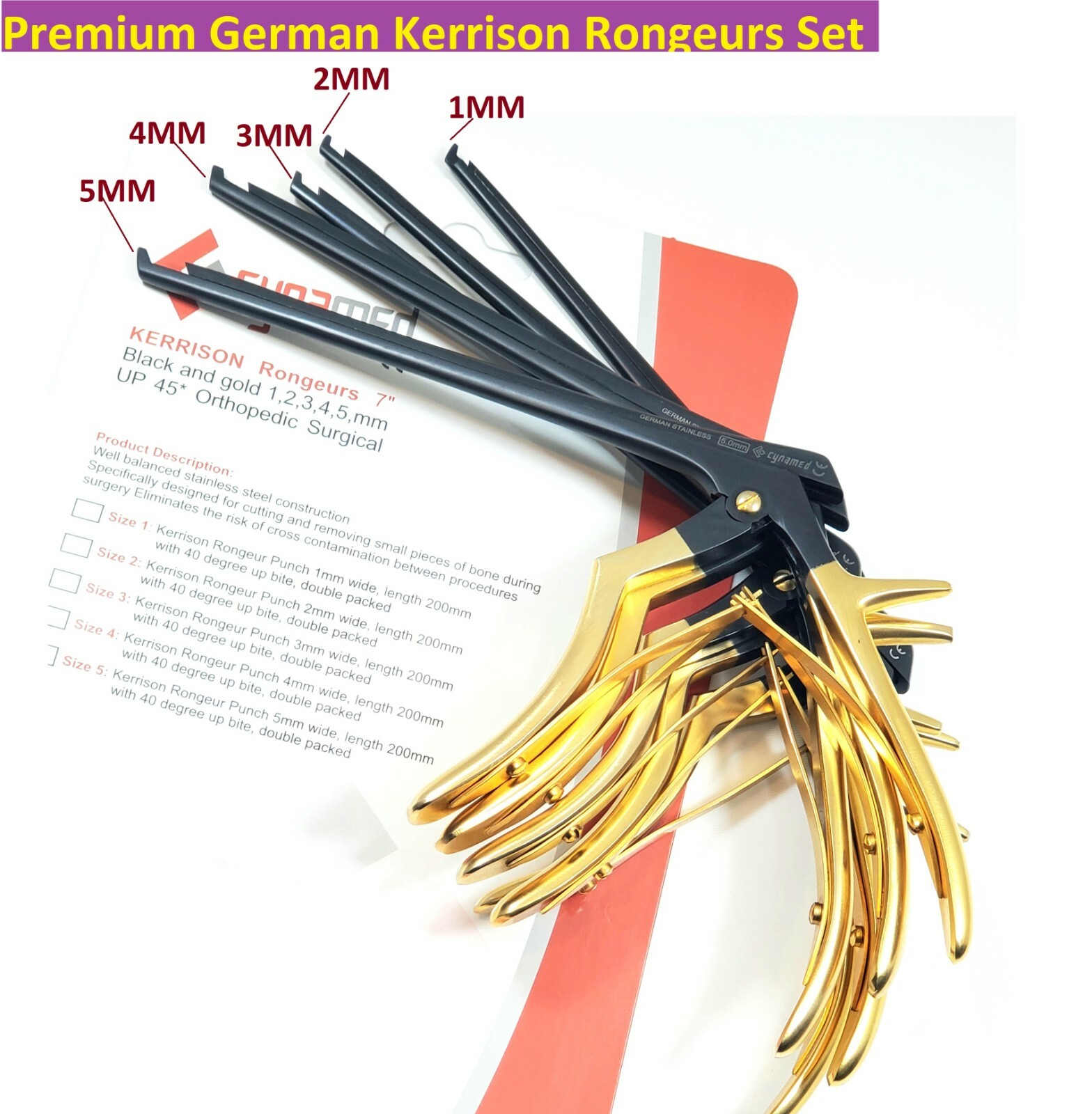 5 Premium German KERRISON Rongeurs 7" 1,2,3,4,5mm up 45  Orthopedic Instruments