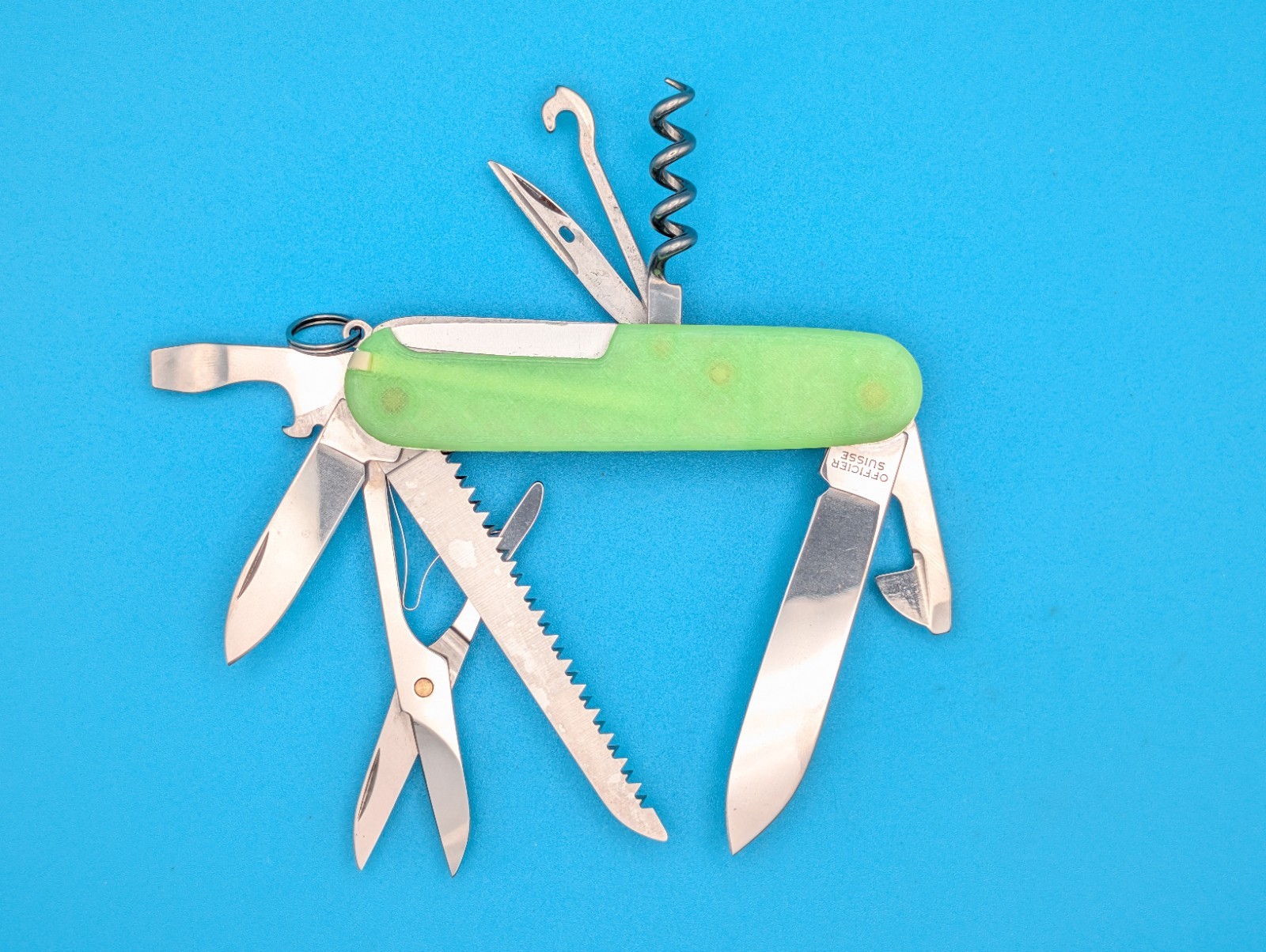 Custom Victorinox Huntsman Firefly Green Glow in the Dark Swiss Army Knife! 91mm