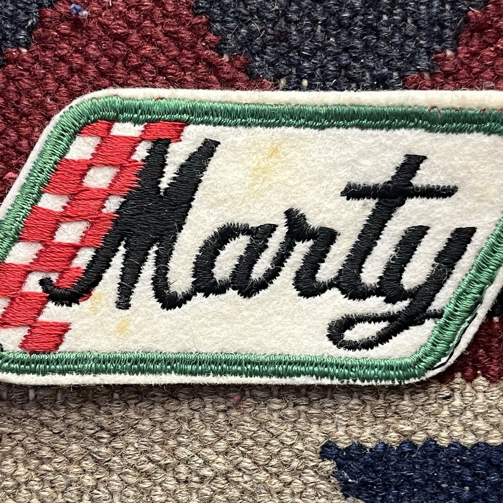Vintage Marty Checker Flag Racing Wool Felt Name Patch