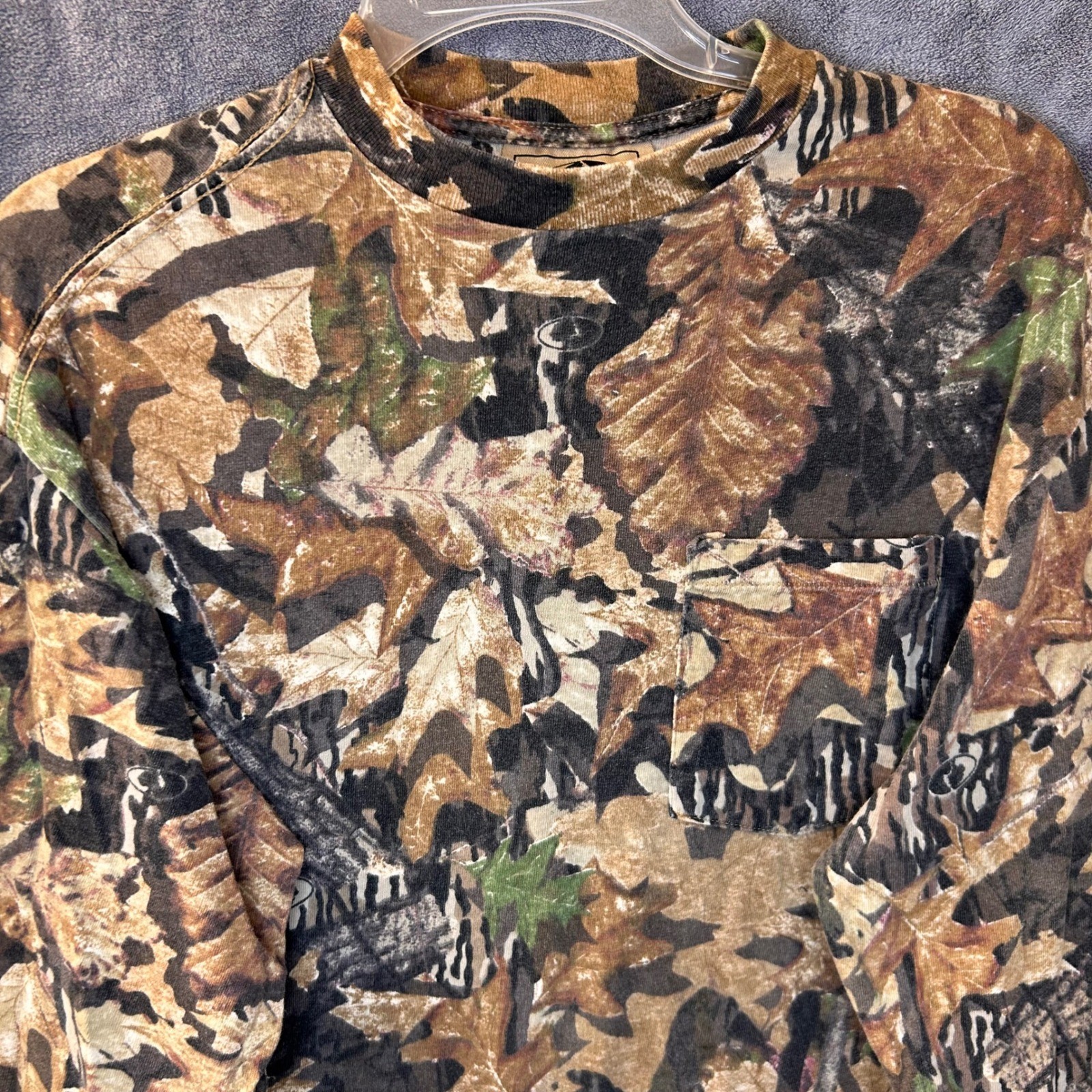 Vintage 90s Mossy Oak Mens L Camo Forest Floor Long Sleeve Shirt Hunting Pocket