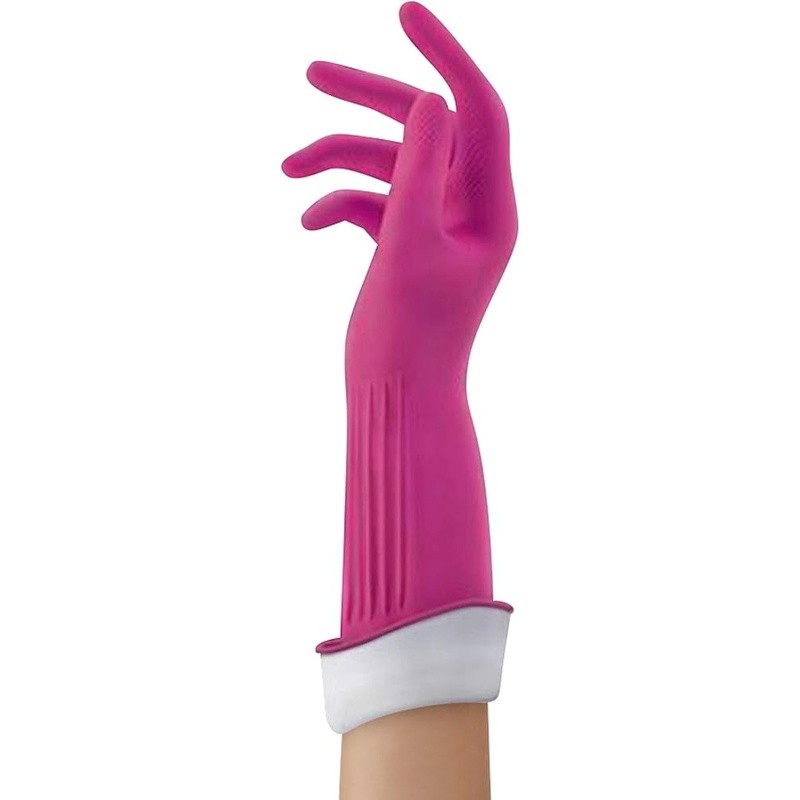 Triple Layer Rubber Gloves Reusable W/ Drip Catch Cuff Textured Grip Medium Pack
