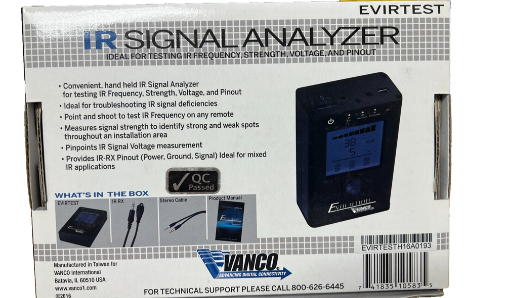 Vanco Evolution EVIRTEST IR Signal Analyzer, Frequency, Strength, Volt & Pinout