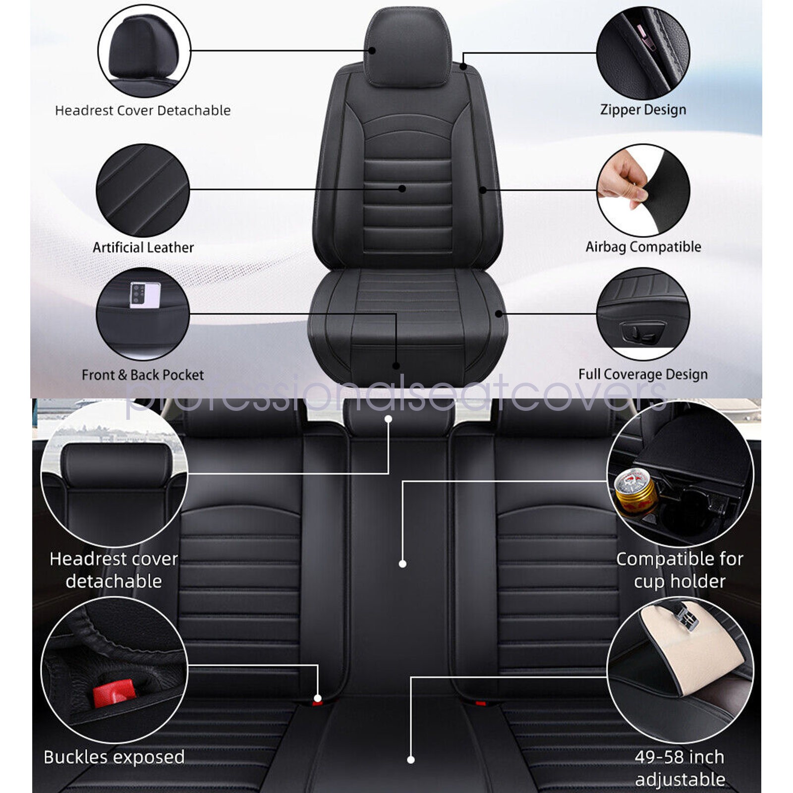 For Lexus Leather Car Seat Covers 5-Seats Front Rear Full Set Protectors Pad Tan