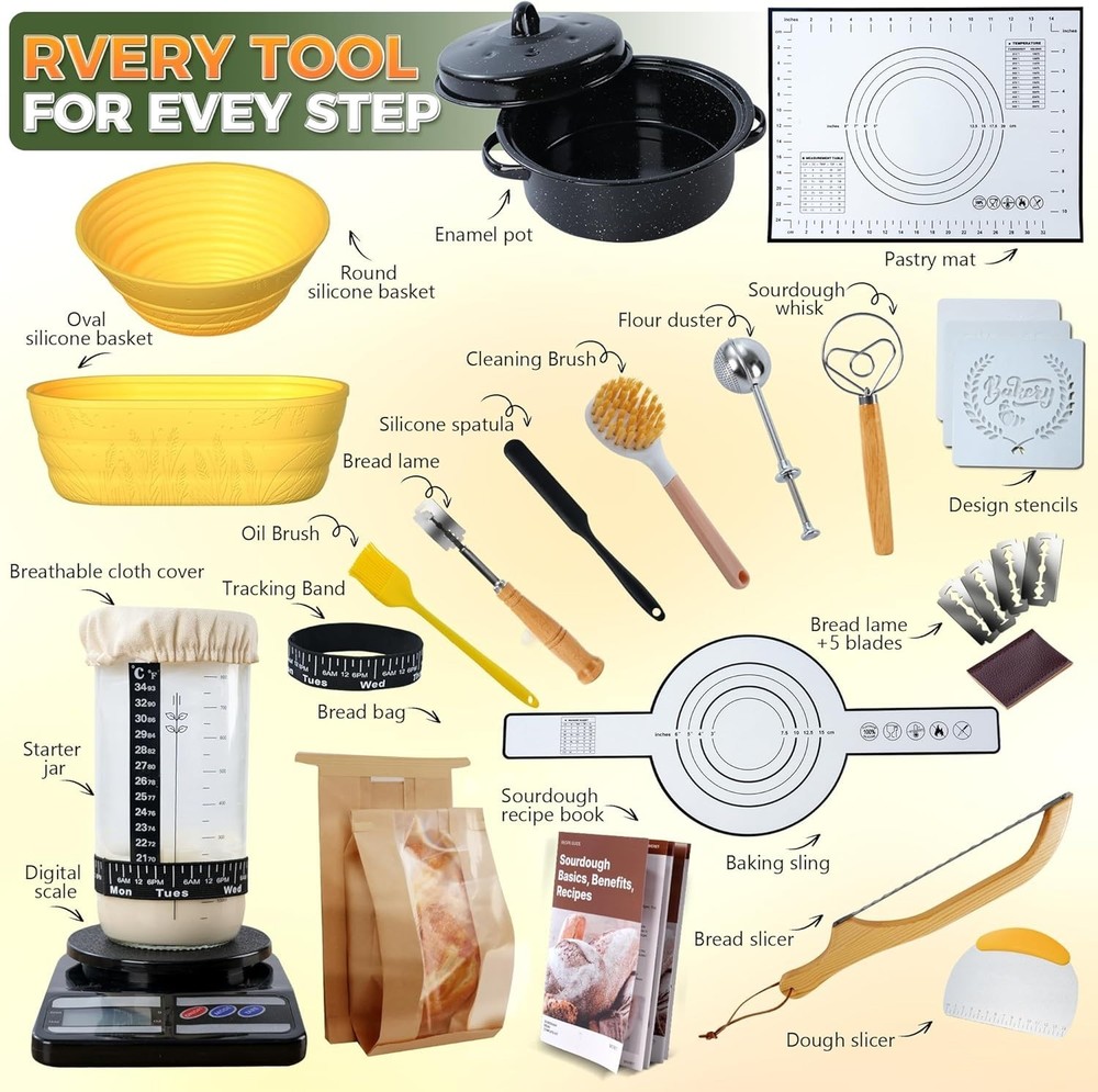 Complete Sourdough Bread Making Kit - 34oz Starter, Tools & Recipe Book Included
