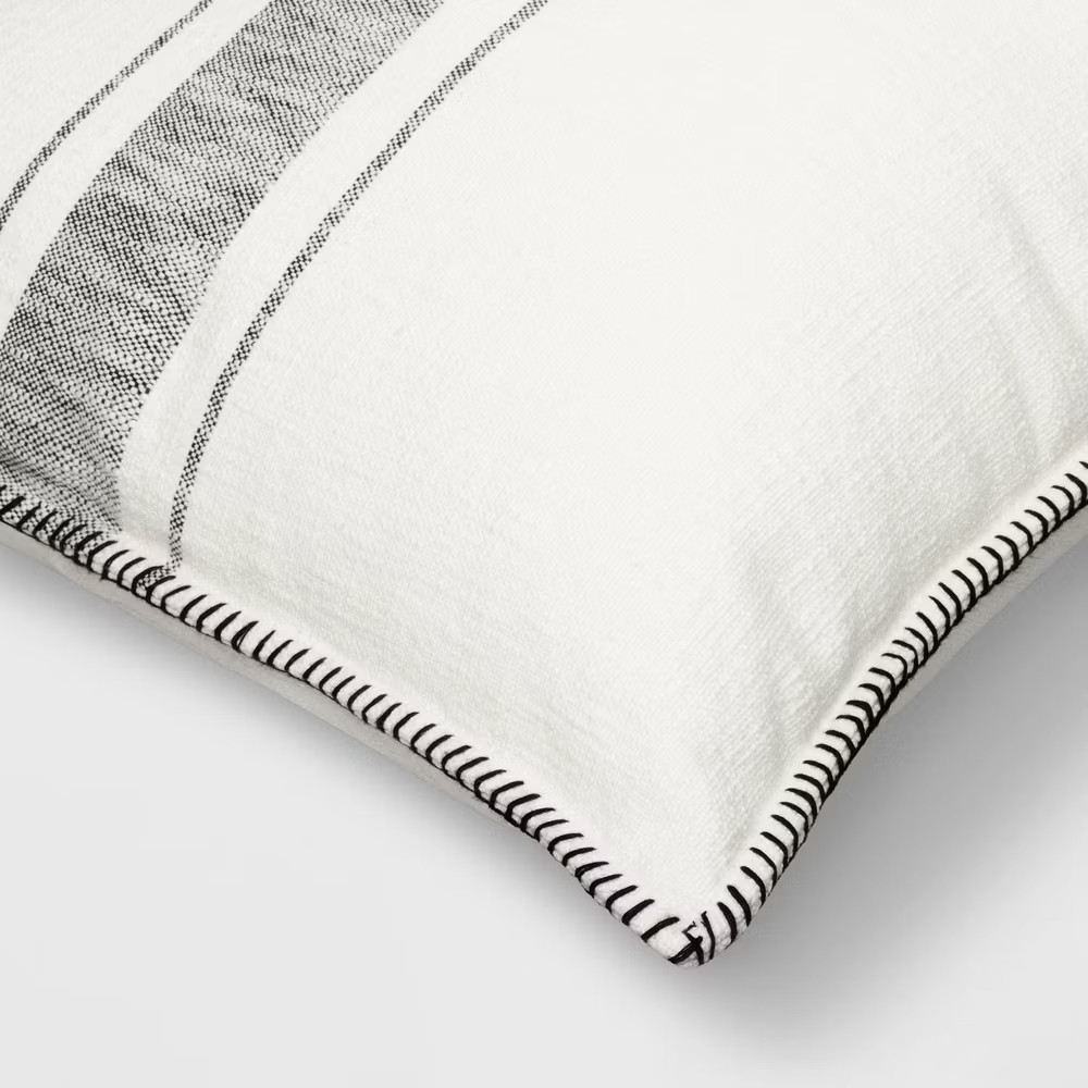 Oversized Placed Striped Square Throw Pillow Cream/Black - Threshold