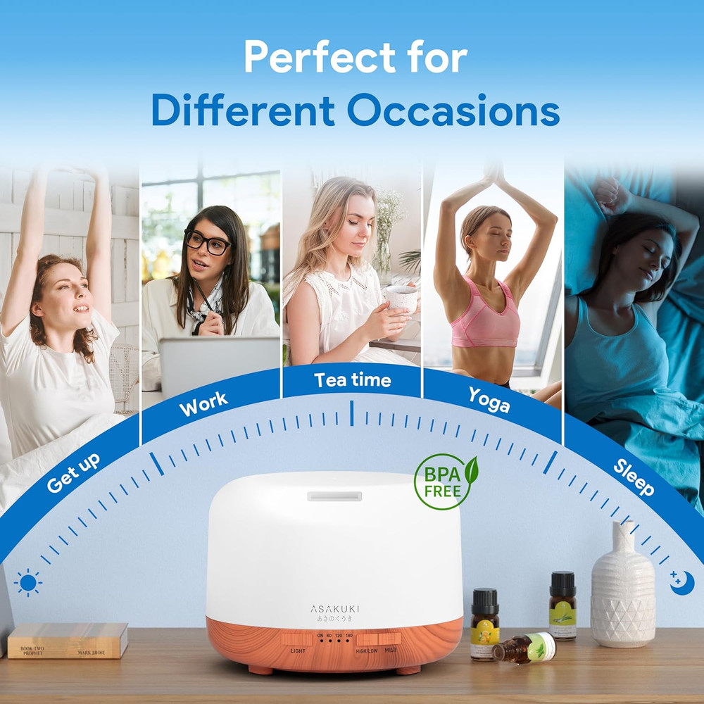 ASAKUKI Essential Oil Diffuser for Home, 500ML Aromatherapy Diffuser Humidifier