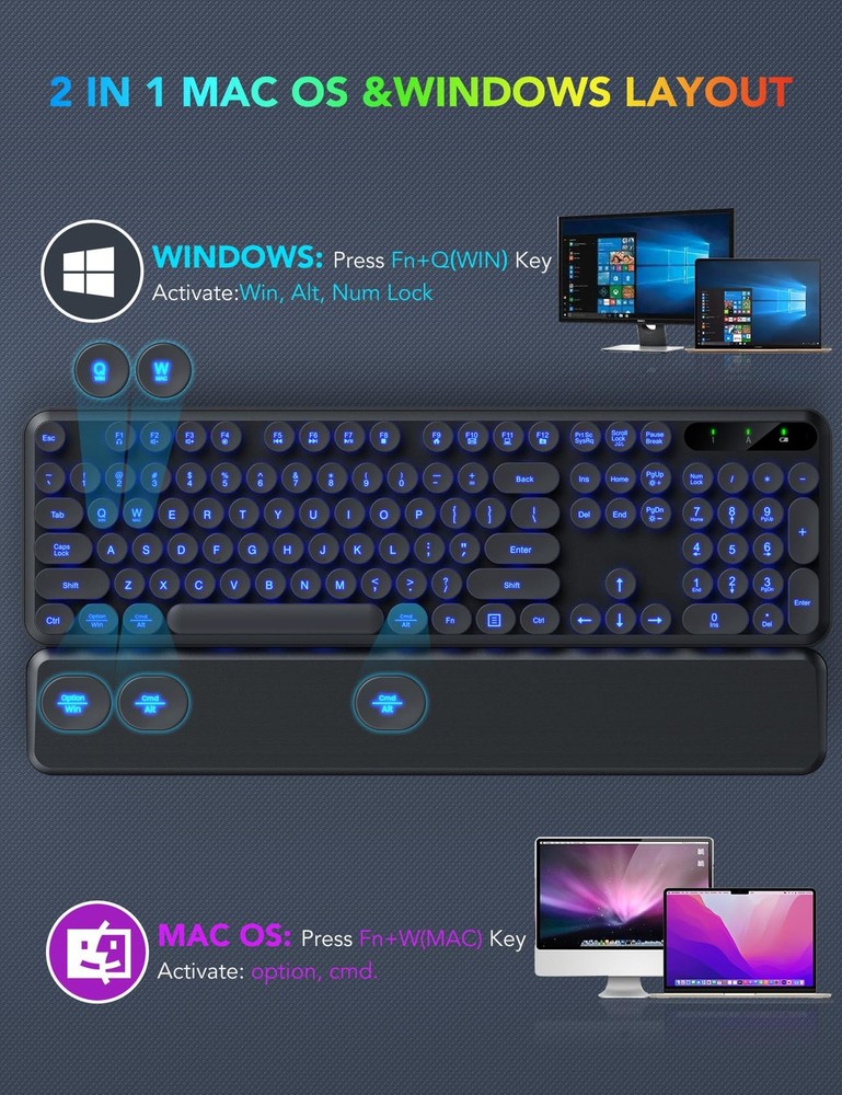 Wireless Keyboard and Mouse Backlit - Typewriter Keyboard with Detachable Wri...