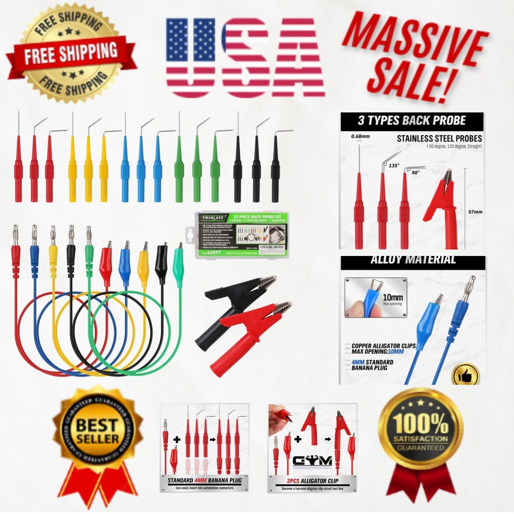 Durable 22PCS Back Probe Kit with Color-Coded Banana Plugs for Easy Testing