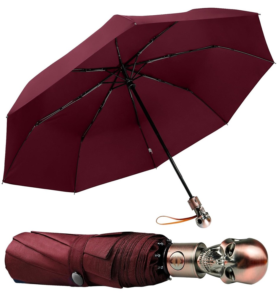 Skull Umbrellas for Rain Windproof - Mens Womens Black Automatic Strong Compa...