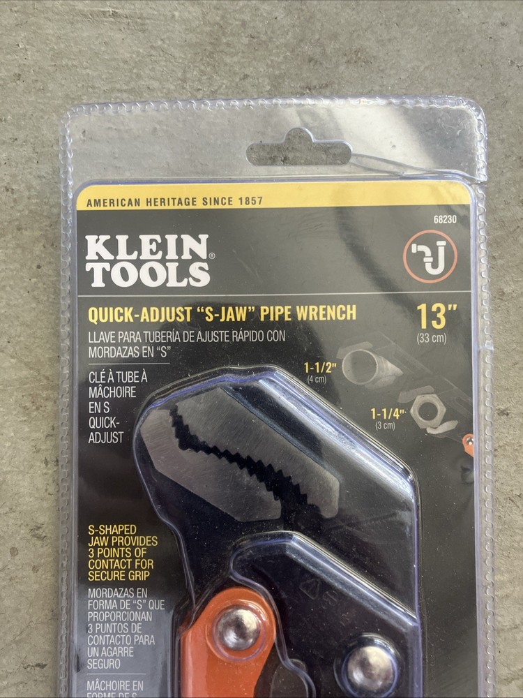 Klein Tools 68230 Quick-Adjust S-Jaw Pipe Wrench, 13"
