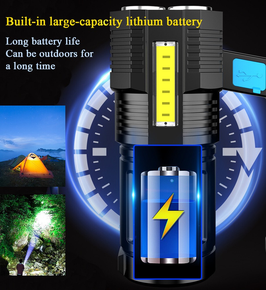 Powerful LED Flashlight Portable Searchlight USB Rechargeable Handheld Spotlight