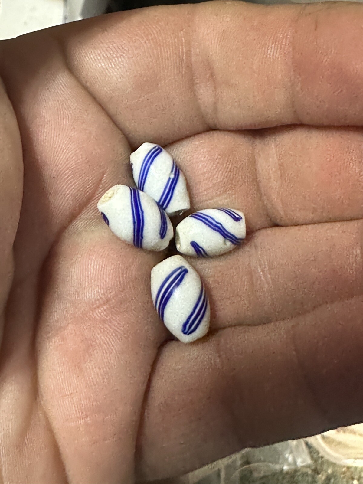(1) 1700's Huron Indian "Blanket" bead or Blue Delft Trade Bead Early Trade Bead