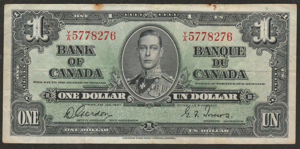 1937 CANADA 1 DOLLAR NOTE